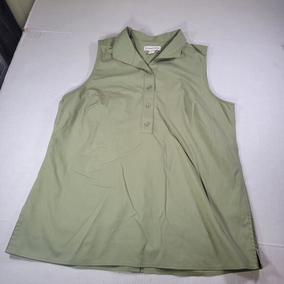 Coldwater Creek Women Cotton Sleeveless Green Button-Front Collared Top Size M - Picture 1 of 7